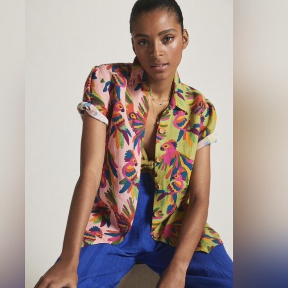 Farm x Anthropologie Parrot Print
Linen Blend Surf Shirt Tropical Print Sz XS - Picture 1 of 14